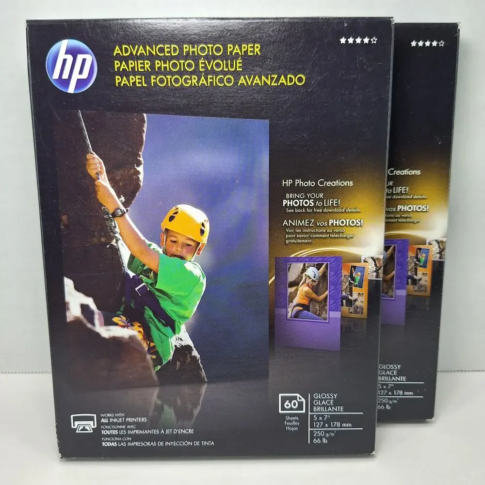 Lot Of 2 HP Advanced Photo Paper 5 x 7 Glossy Q8690A 60 Sheets Each - New In Box